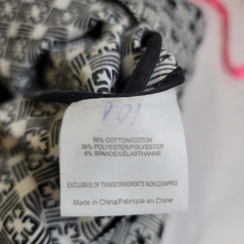 Tory Burch Jacquard Pants Stretch‎ Flat Front Geometric 8 Black Gray Work Casual